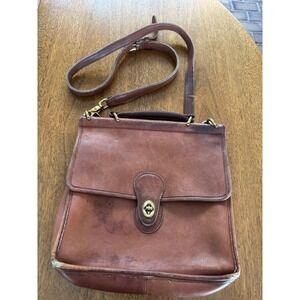 Vintage Coach Leather Turnlock Crossbody Bag Brown Saddle Flap